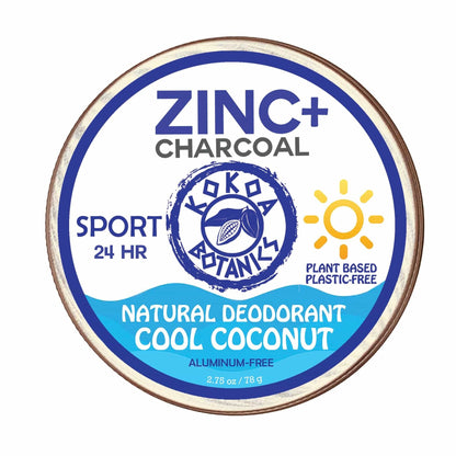 KOKOA BOTANICS natural deodorant ZINC &amp; CHARCOAL - Natural Deodorant Cream - Cool Coconut - Aluminum-free 2.75 oz