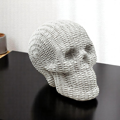 Skull Me Rattan-Style Skull Decor – Natural &amp; White Resin