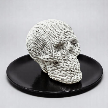 Skull Me Rattan-Style Skull Decor – Natural &amp; White Resin