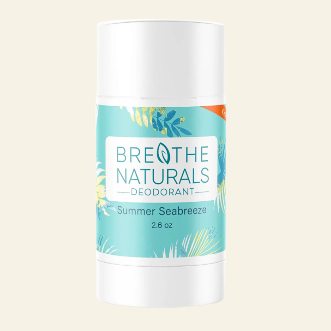 Breathe Naturals Summer Seabreeze deodorant stick on a white background
