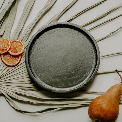 Black Round Wood Tray - My American Goods