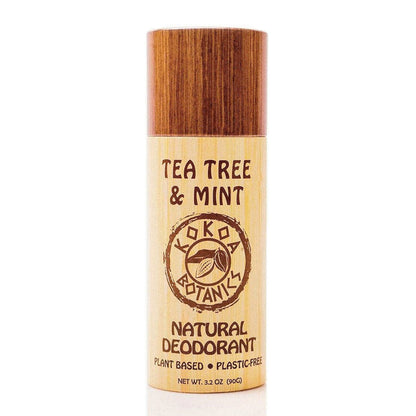Tea Tree &amp; Mint natural deodorant with wooden cap on a white background