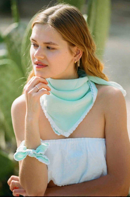Penelope Mint Silk Bandana &amp; Scrunchie Set