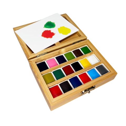 Watercolor Set – Bamboo Box – 18 Pans – Eco-Friendly