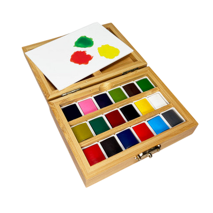 Watercolor Set – Bamboo Box – 18 Pans – Eco-Friendly
