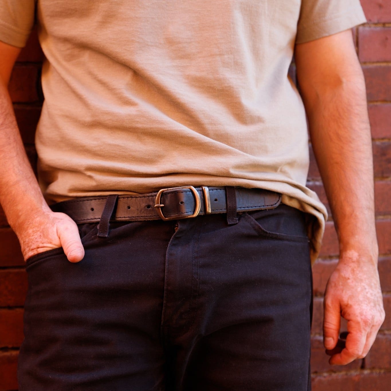 The Local Branch Leather Belt Extra Small / Black Tracer Stitched Belt - USA Made