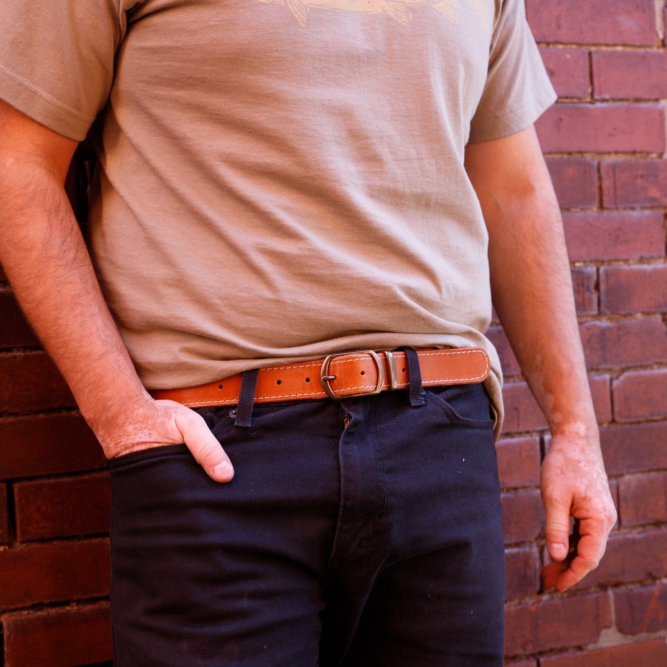 The Local Branch Leather Belt Extra Small / Caramel Tracer Stitched Belt - USA Made
