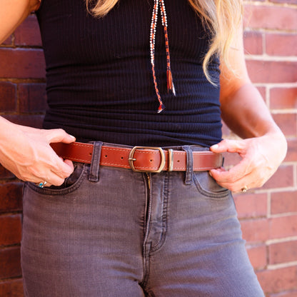 The Local Branch Leather Belt Extra Small / Mahogany Tracer Stitched Belt - USA Made