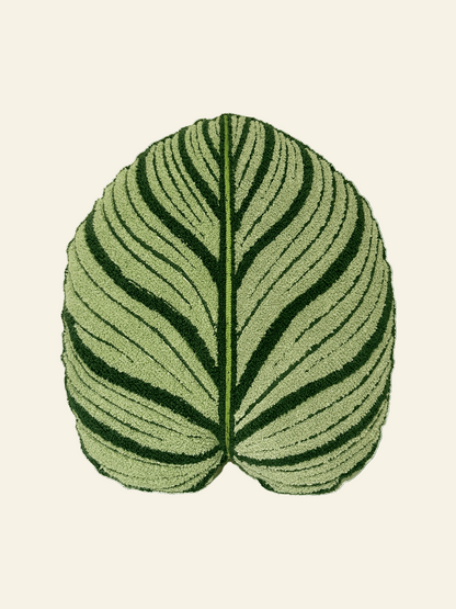 Round green rug with leaf pattern on a transparent background