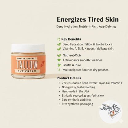 Lady May Tallow Body Cream/Lotion Natural Tallow Eye Cream | Caffeine Under Eye Cream