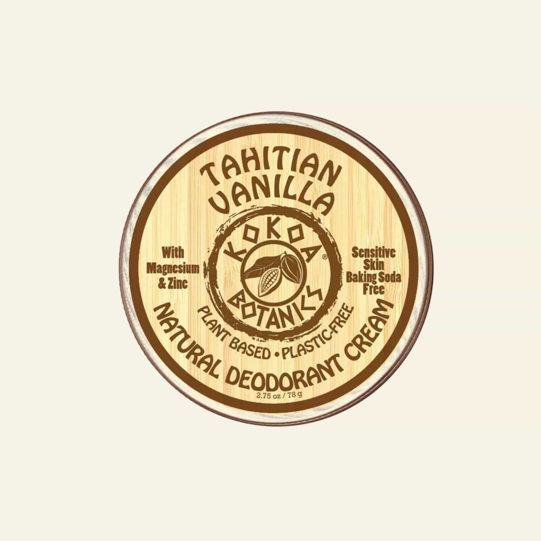 Tahitian Vanilla natural deodorant cream container with Loka Botanics branding on a white background