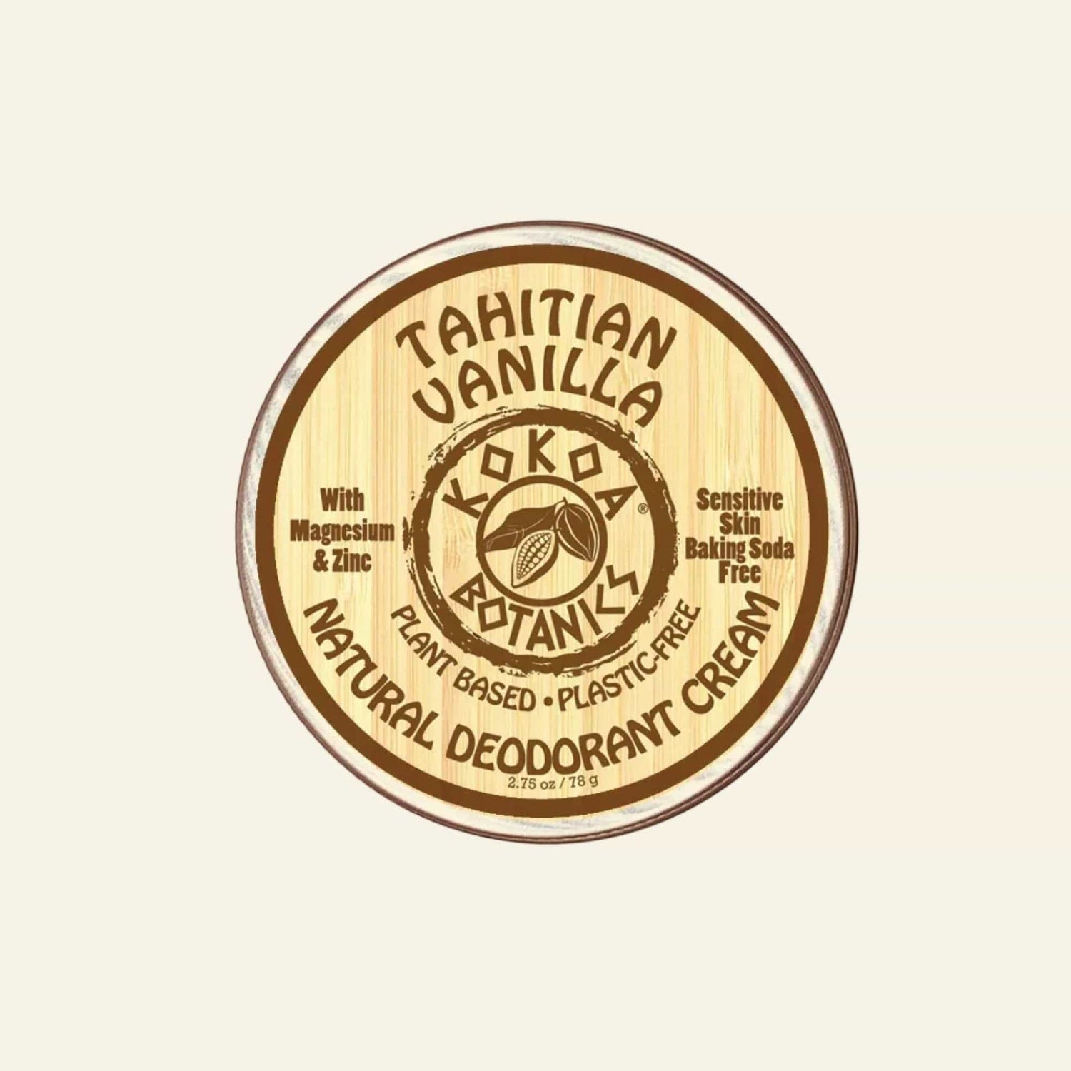 Tahitian Vanilla natural deodorant cream container with Loka Botanics branding on a white background