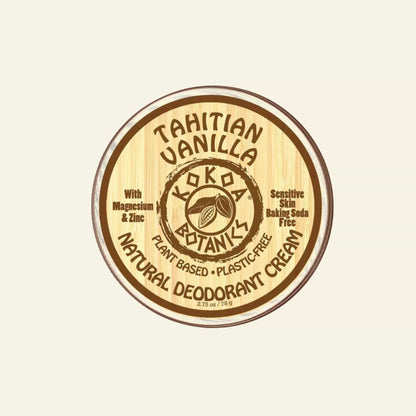 Tahitian Vanilla natural deodorant cream container with Loka Botanics branding on a white background