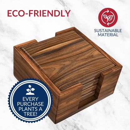 Walnut Coasters - Set of 4 With Holder and Cork Bottom - My American Goods