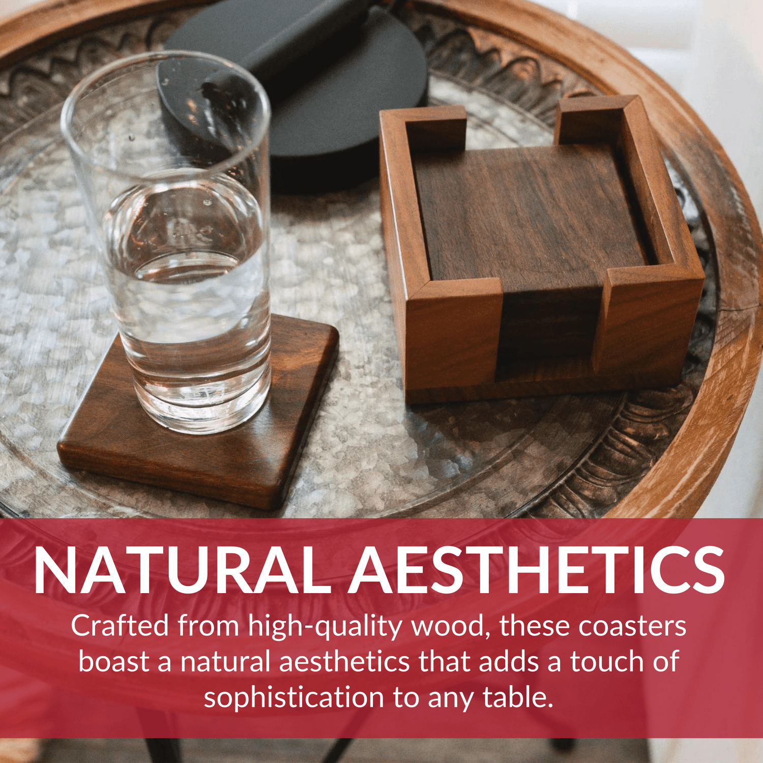 Walnut Coasters - Set of 4 With Holder and Cork Bottom - My American Goods