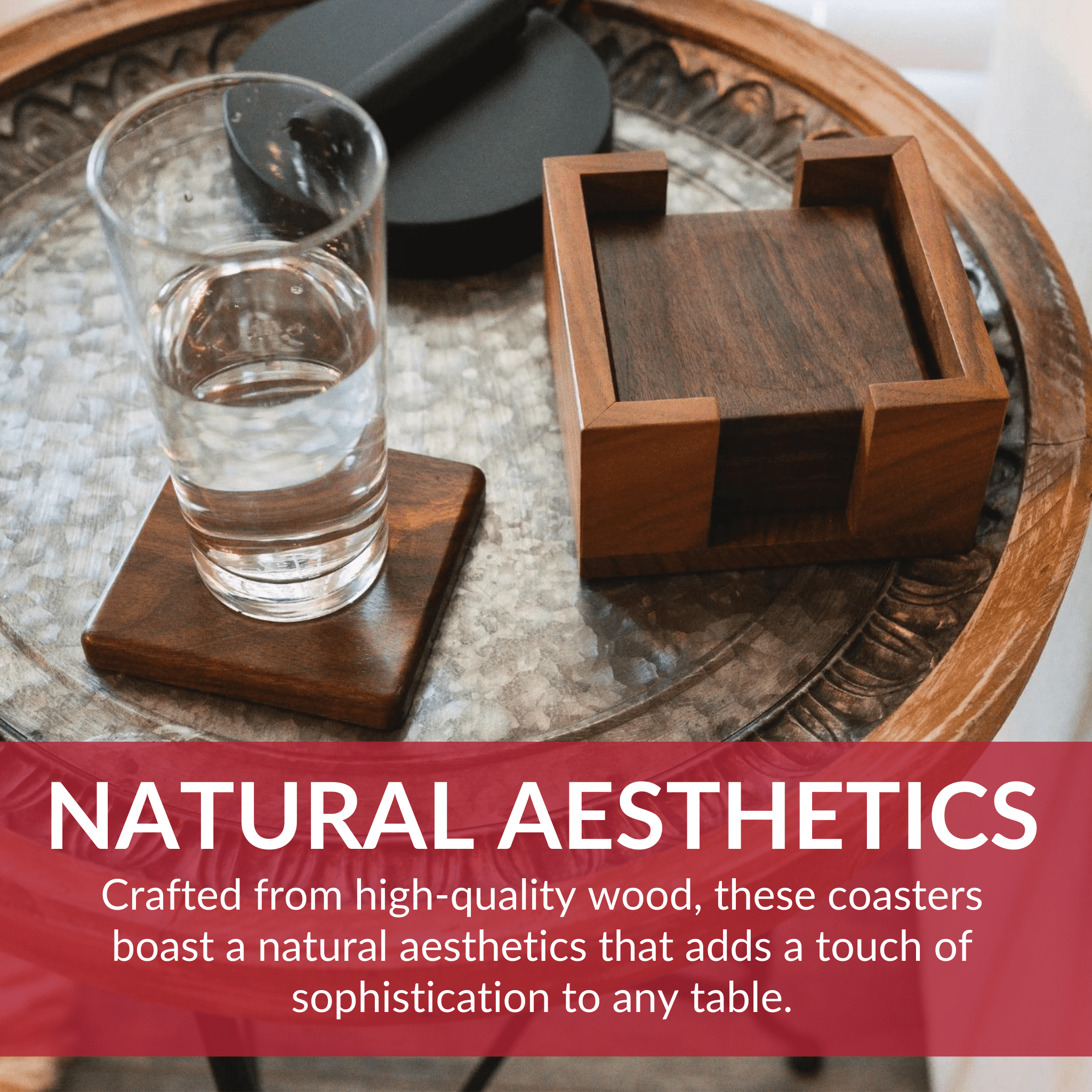 Walnut Coasters - Set of 4 With Holder and Cork Bottom - My American Goods