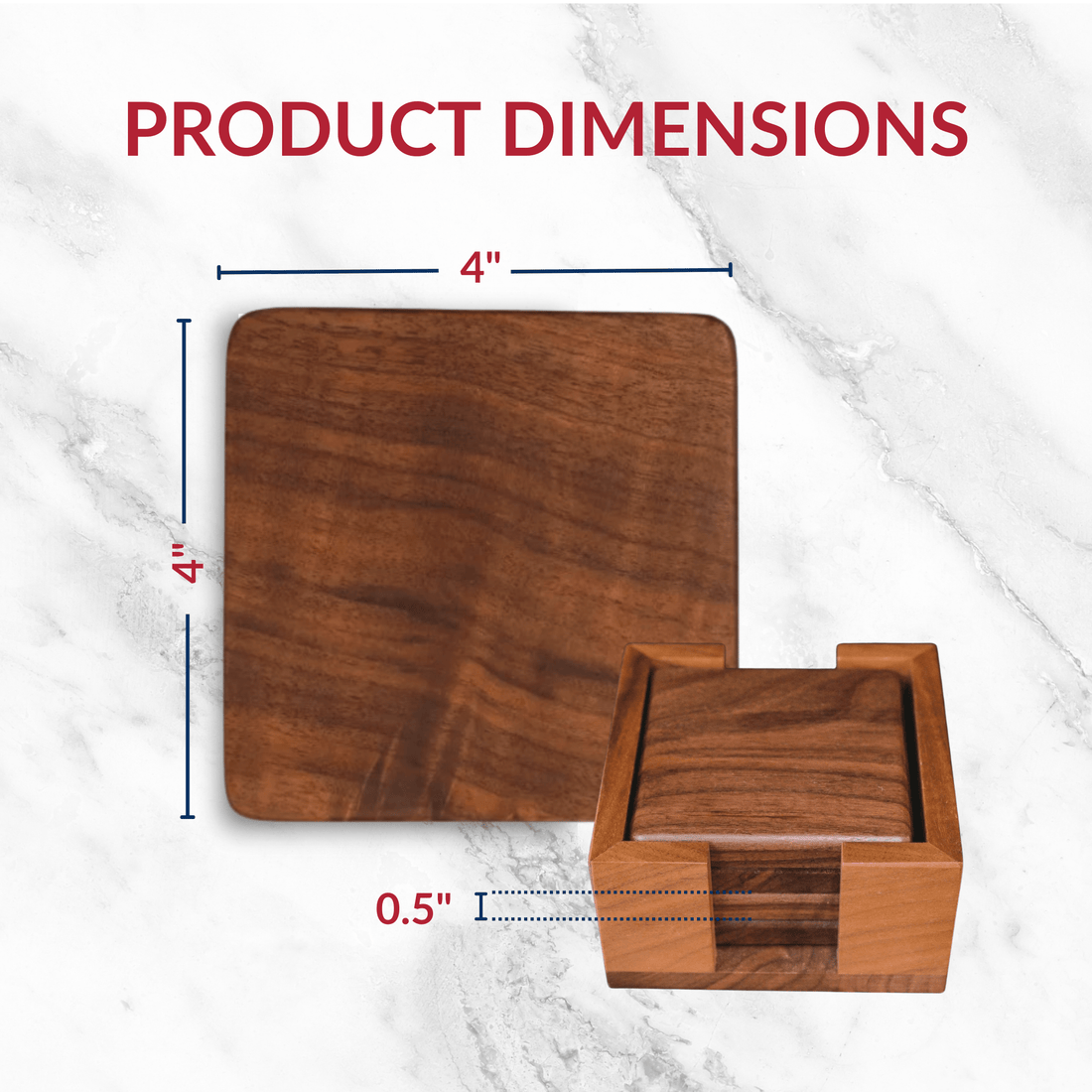 Walnut Coasters - Set of 4 With Holder and Cork Bottom - My American Goods
