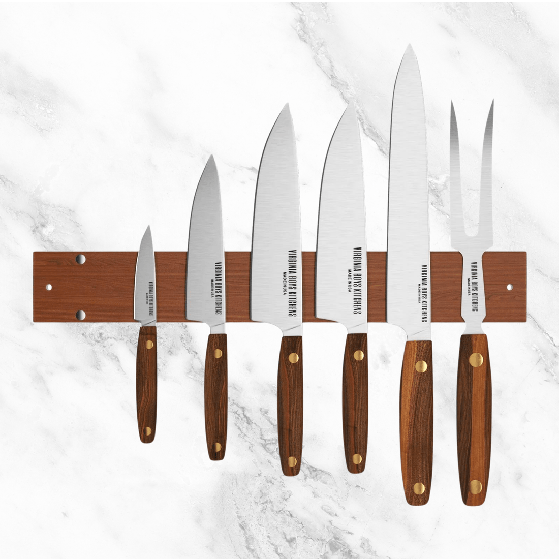 Wall Mounted Magnetic Walnut Wood Knife Rack - Holds 7 Knives - My American Goods