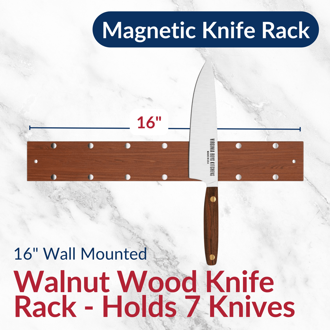 Wall Mounted Magnetic Walnut Wood Knife Rack - Holds 7 Knives - My American Goods