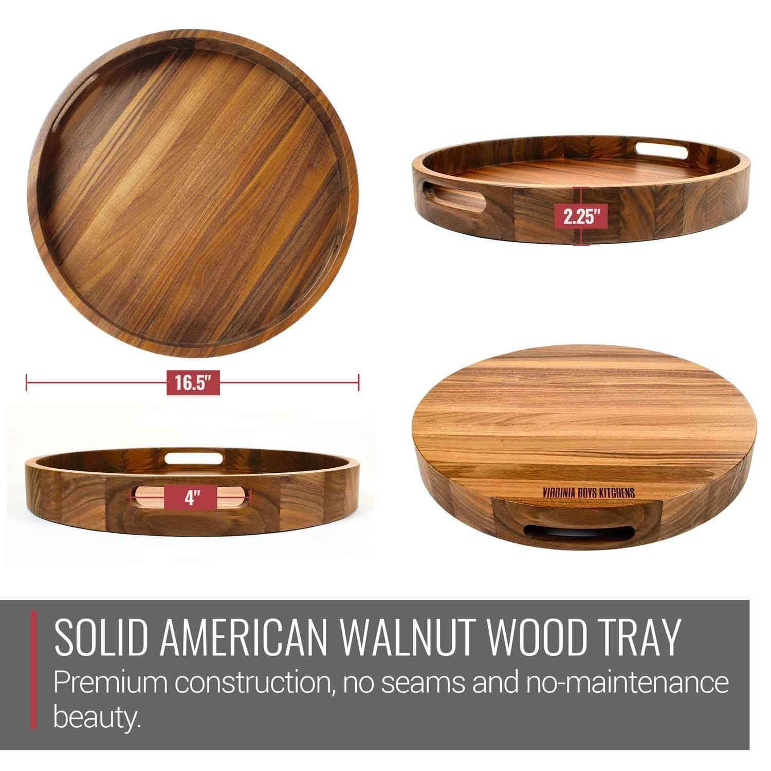 16.5 Inch Round Walnut Wood Serving and Coffee Table Tray with Handles by Virginia Boys Kitchens - My American Goods