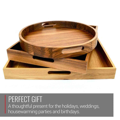 16.5 Inch Round Walnut Wood Serving and Coffee Table Tray with Handles by Virginia Boys Kitchens - My American Goods