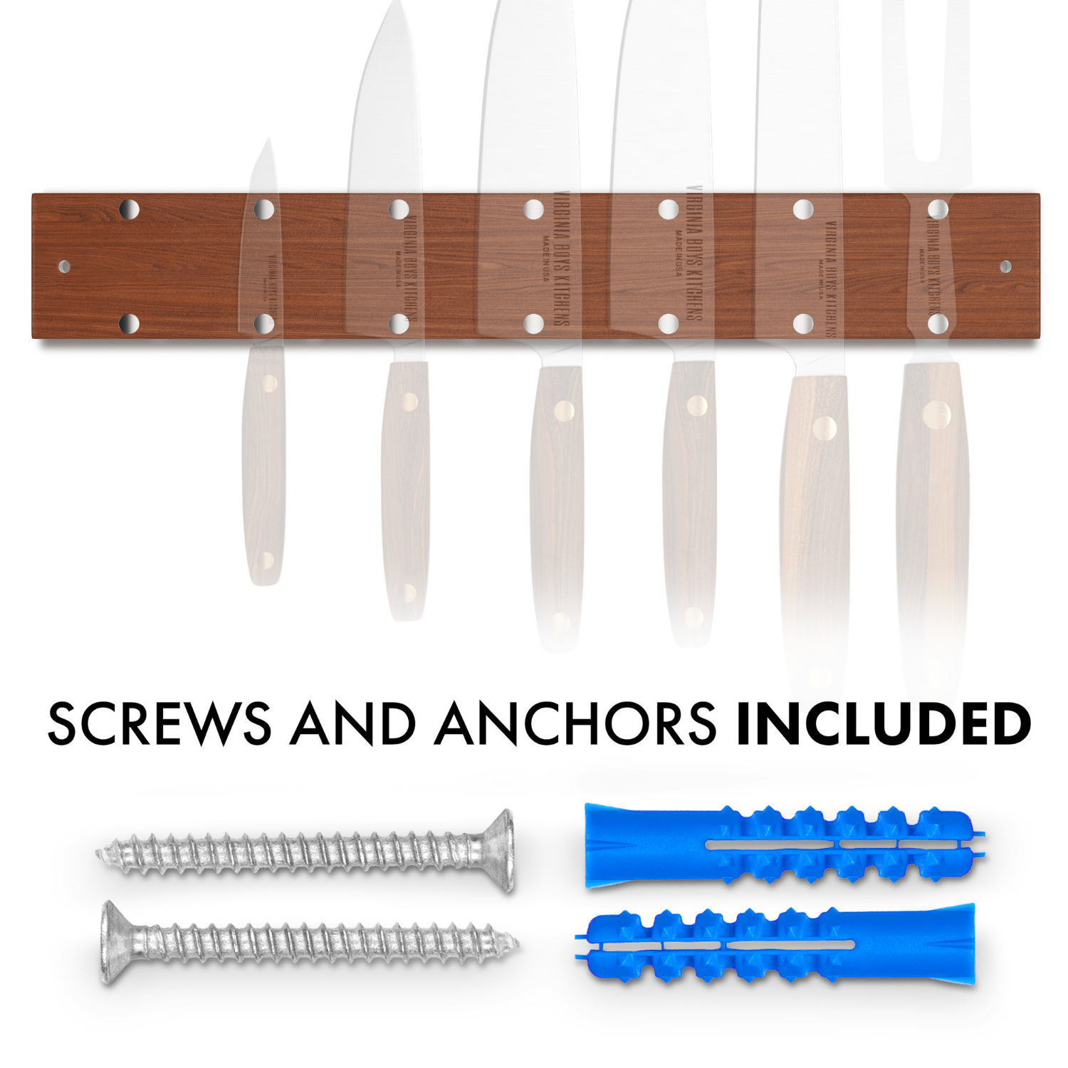 Wall Mounted Magnetic Walnut Wood Knife Rack - Holds 7 Knives - My American Goods