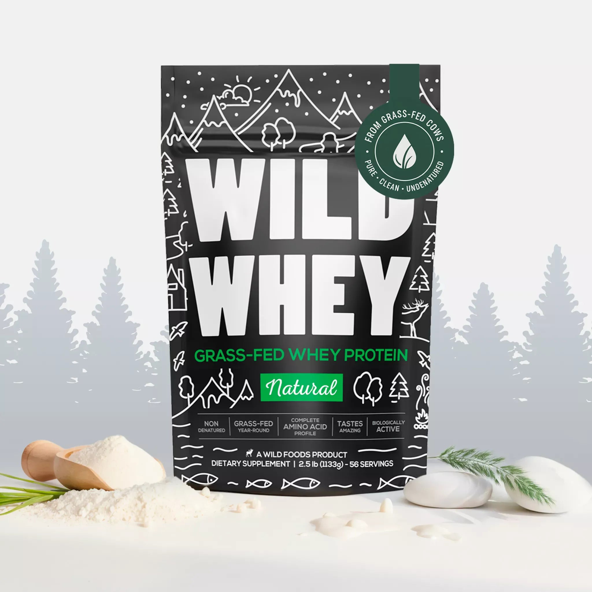 Wild Foods Protein 1x 1.3lb Cold Process Grass-Fed Whey Protein, Non-denatured, Pasture-Raised Cows