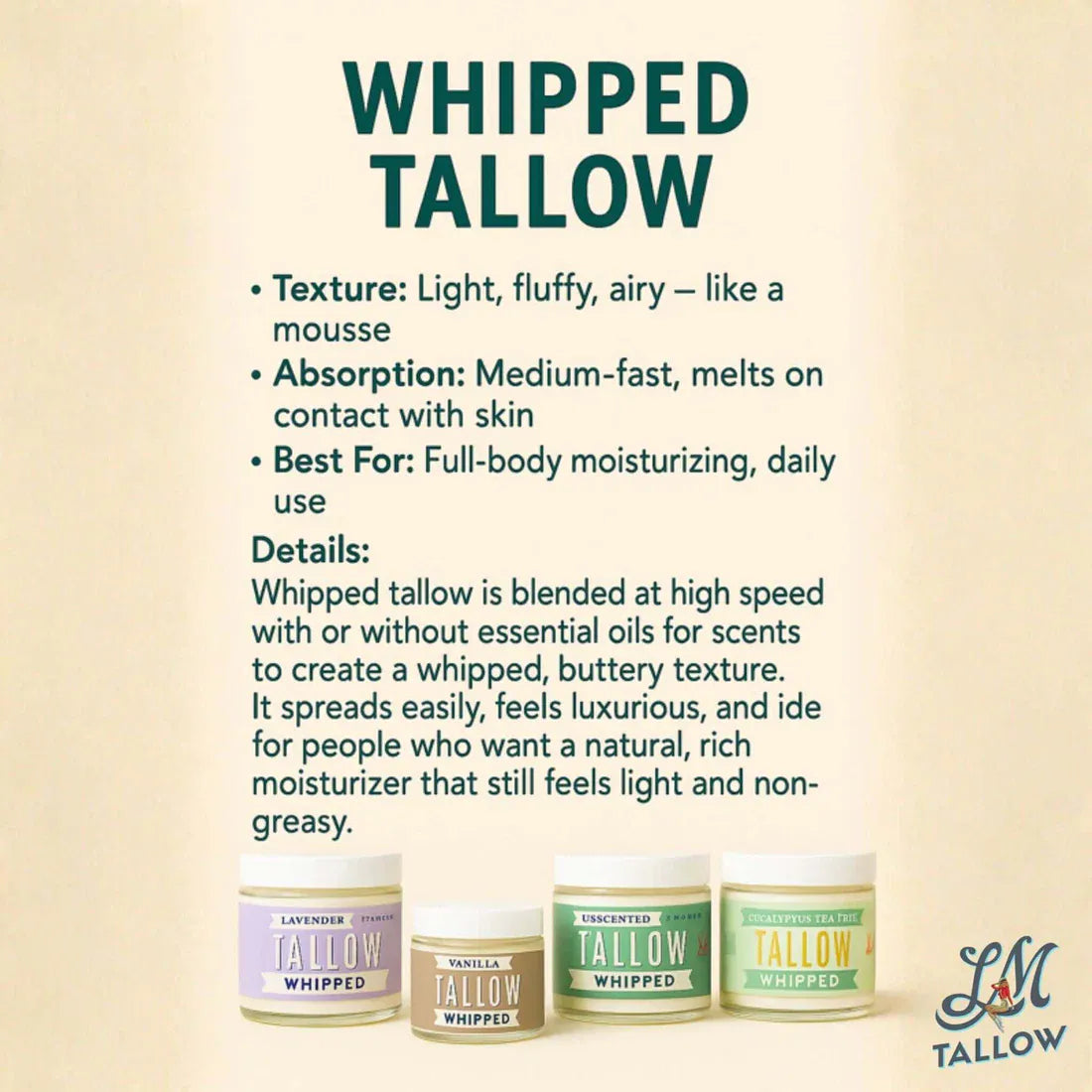 Lady May Tallow Body Cream/Lotion Lavender Whipped Tallow Moisturizer