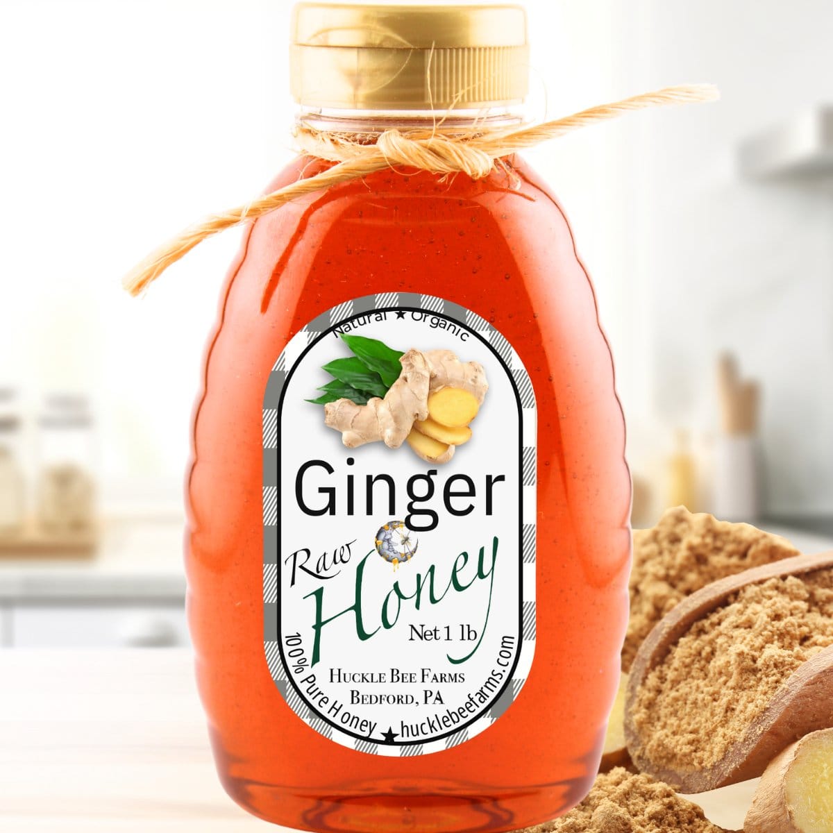 Huckle Bee Farms LLC Honey 1 Lb Bottle - $15 Ginger Honey: Health-Boosting Flavor from Huckle Bee Farms