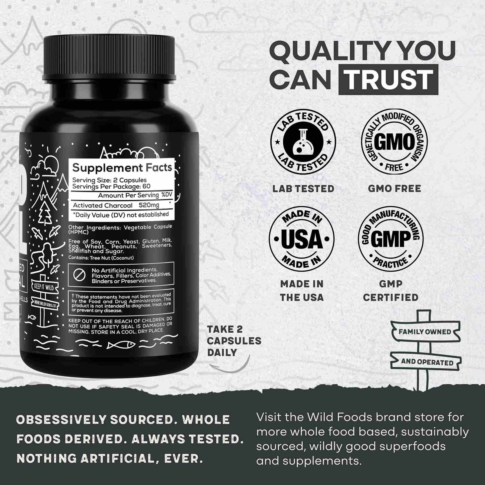Activated Charcoal Capsules, 60 servings - Made from 100% Organic Coconuts - My American Goods