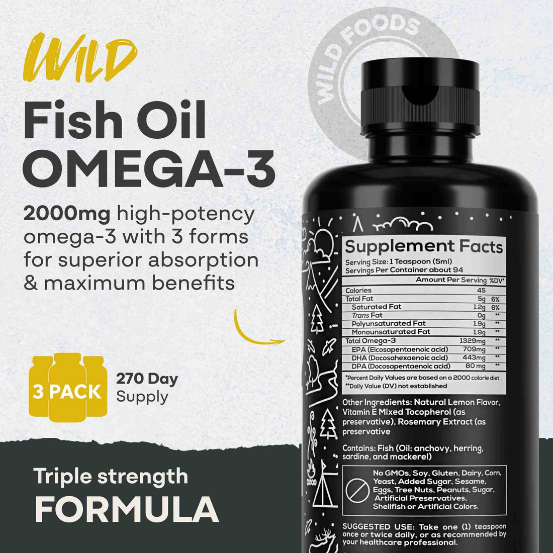 Fish Oil Liquid, 94 servings - Omega-3 DHA, EPA, DPA - My American Goods