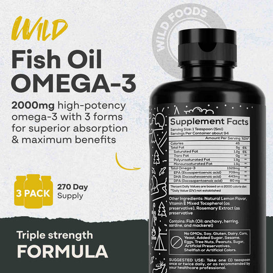 Fish Oil Liquid, 94 servings - Omega-3 DHA, EPA, DPA - My American Goods
