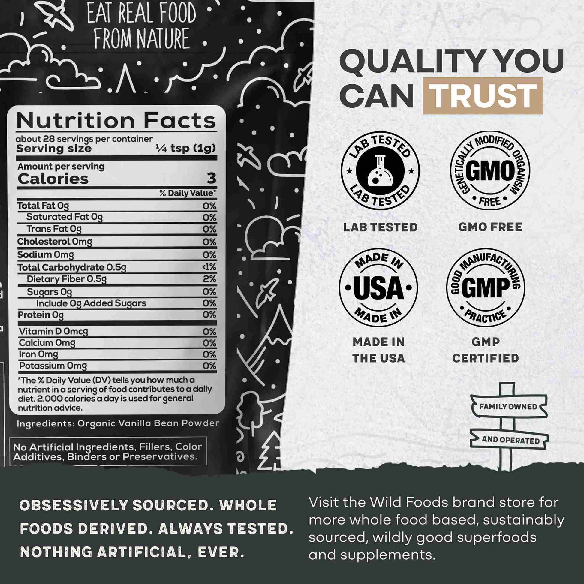 Vanilla Powder - 28 servings - Organic Ground Whole Vanilla Beans - My American Goods
