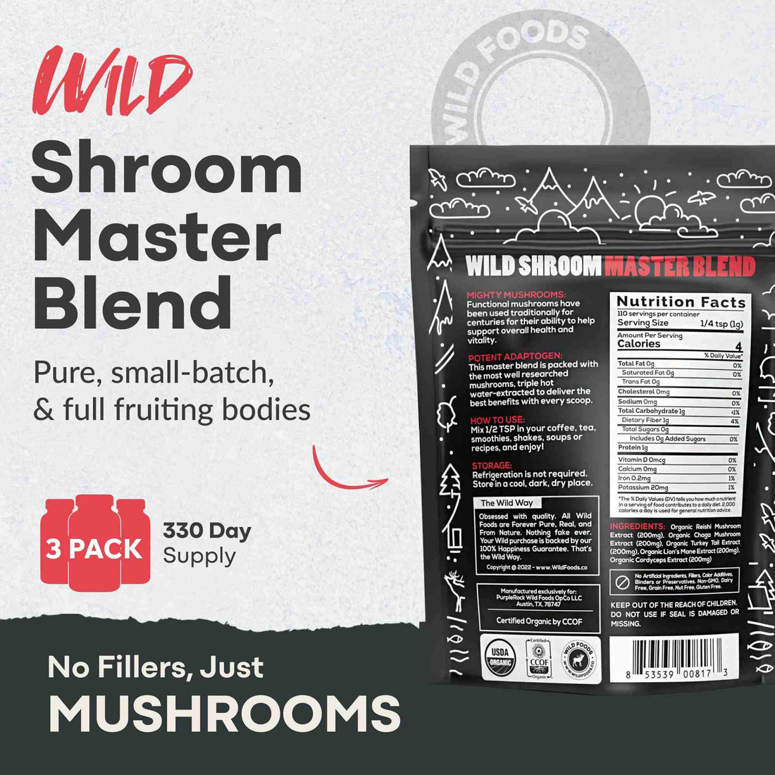 Master Mushrooms Blend, 110 servings – Immune Boosting Adaptogenic Mushrooms - My American Goods