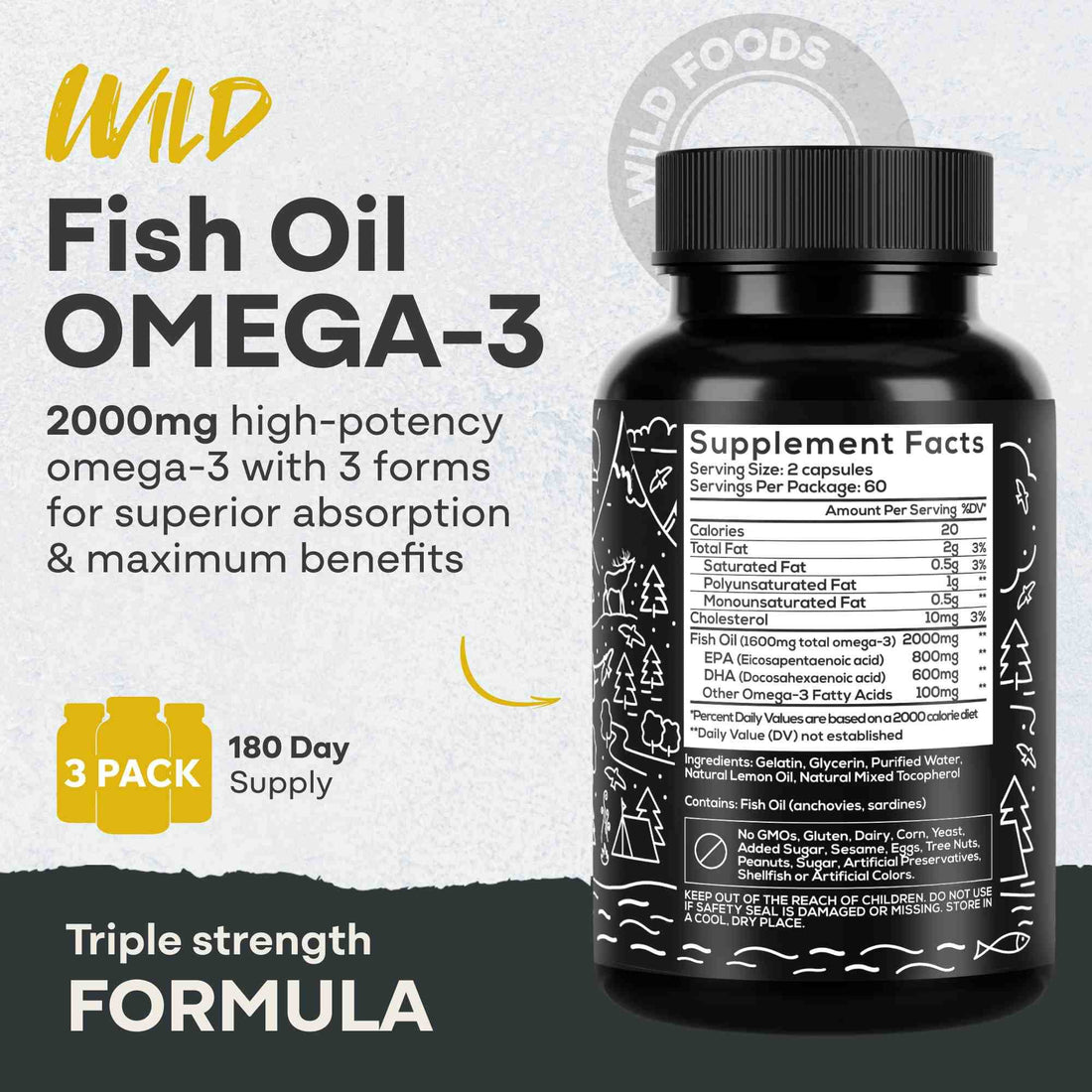 Fish Oil Capsules, 60 servings – Omega-3 for Heart Health &amp; Cognitive Function - My American Goods