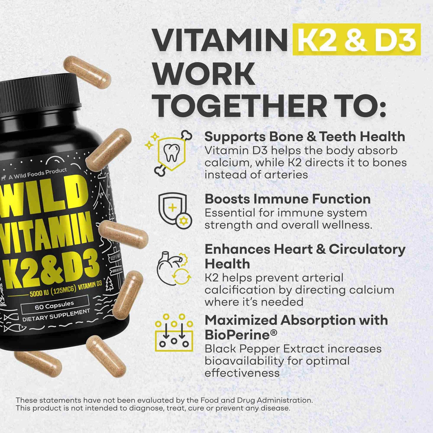 Vitamin K2 (MK-7) &amp; Vitamin D3 (5000 IU) &amp; Black Pepper Extract - My American Goods