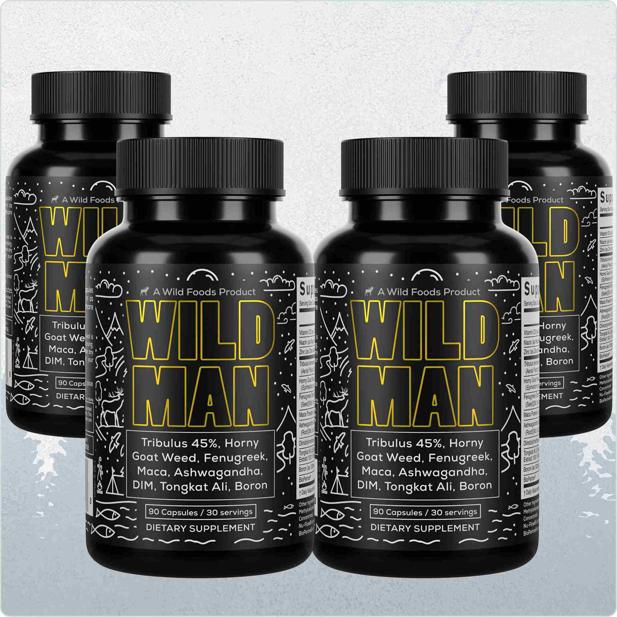 Wild Foods Supplements 4x - 360 caps (Save $30!) Wild Man Herbal Stack – Male Hormone Balance &amp; Performance