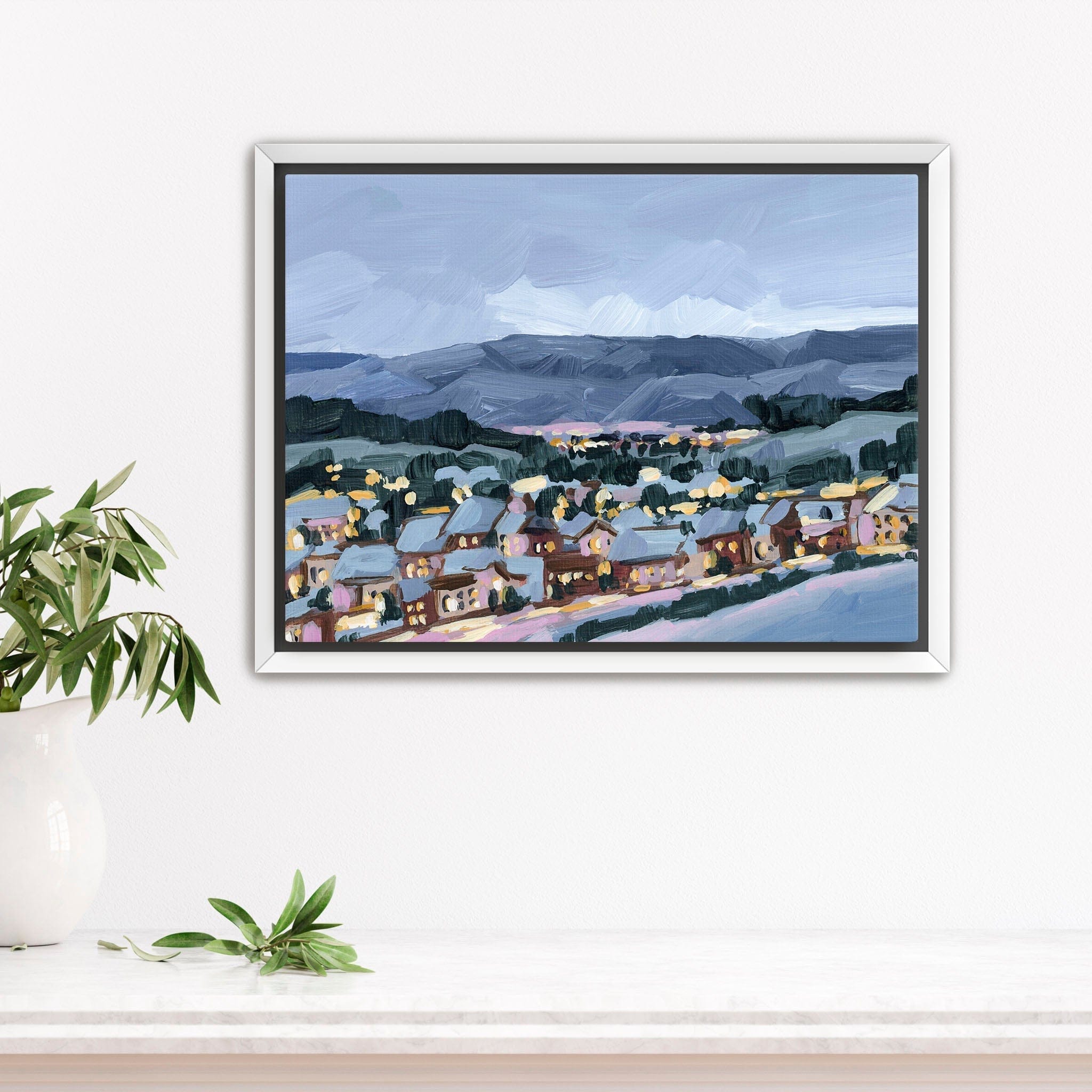 Katie Garrison Art Print Stretched Canvas / 8x10 in / White Frame "Winter Village" Art Print