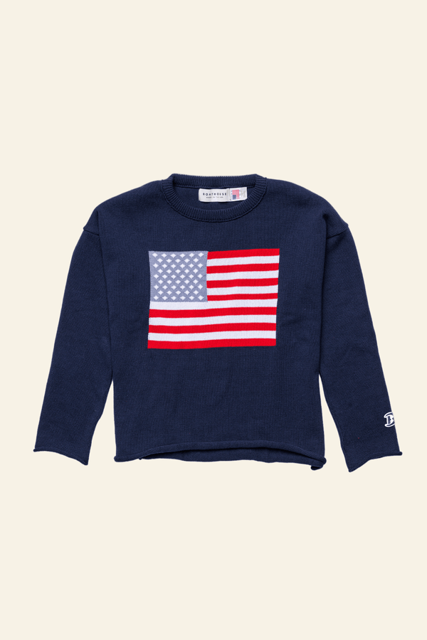 Boathouse womens crew neck sweatshirt Navy / X-Small Women's American Flag Knit Cropped Crew